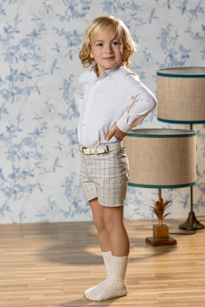 Abuela Tata "Christopher" Shirt & Stone Check Shorts | Millie and John