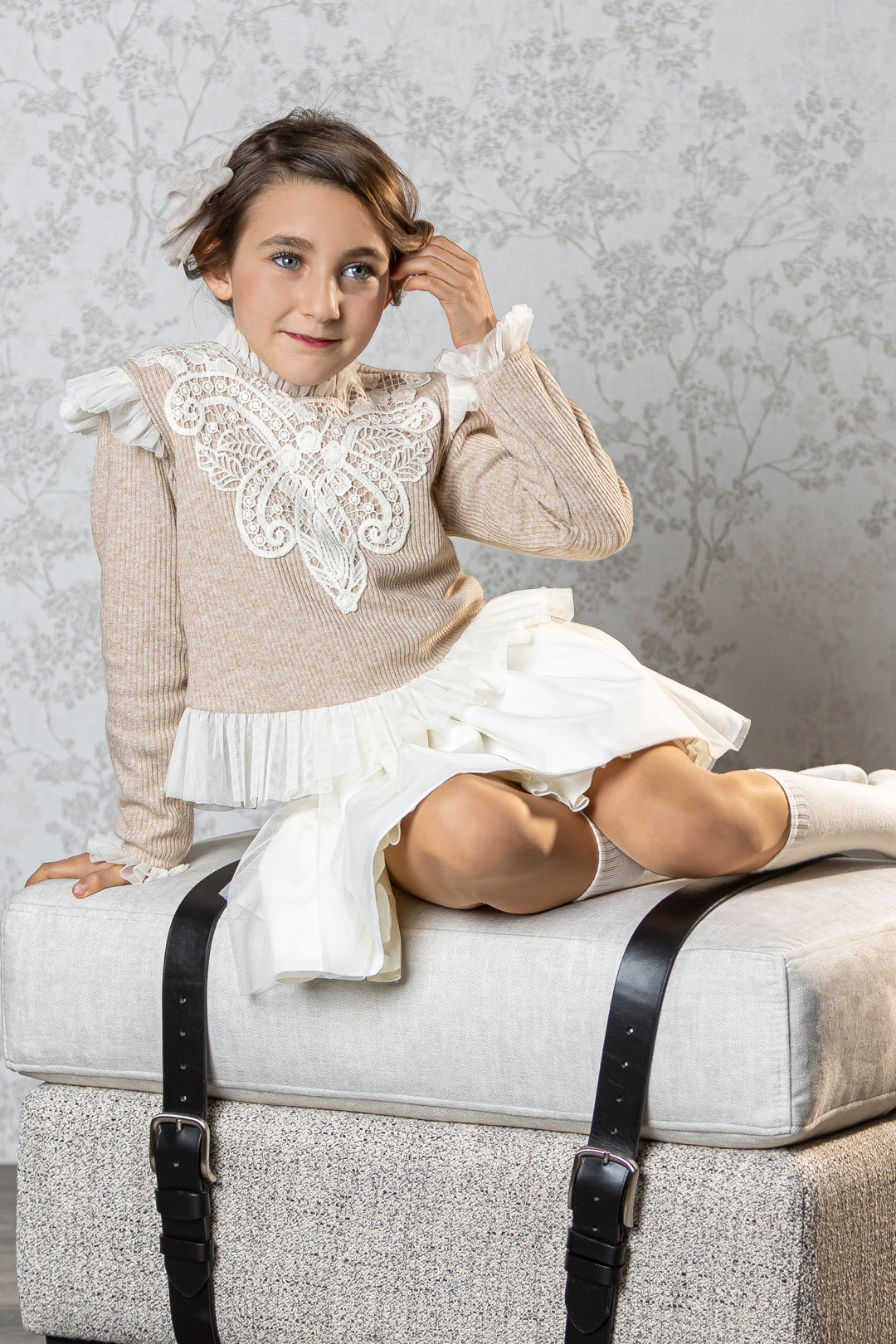 Abuela Tata "Emilia" Sparkly Beige Tulle Top & Skirt | Millie and John