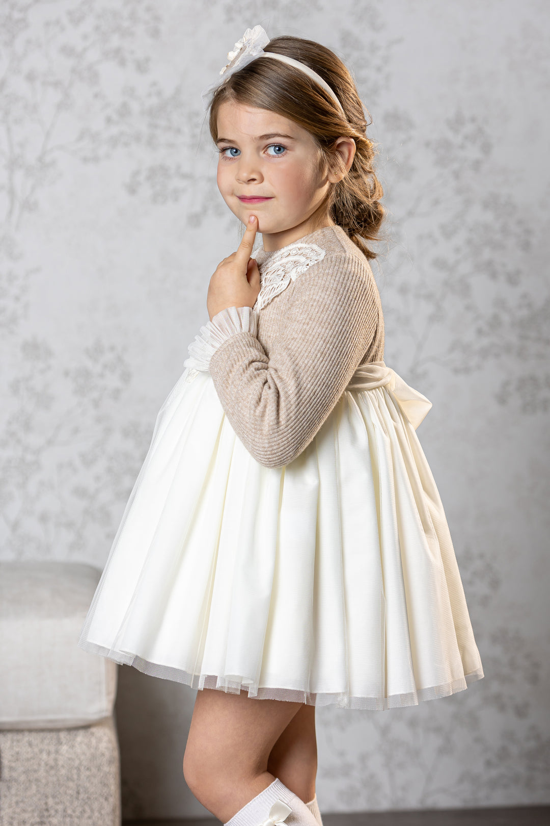 Abuela Tata "Callie" Sparkly Beige Tulle Dress | Millie and John