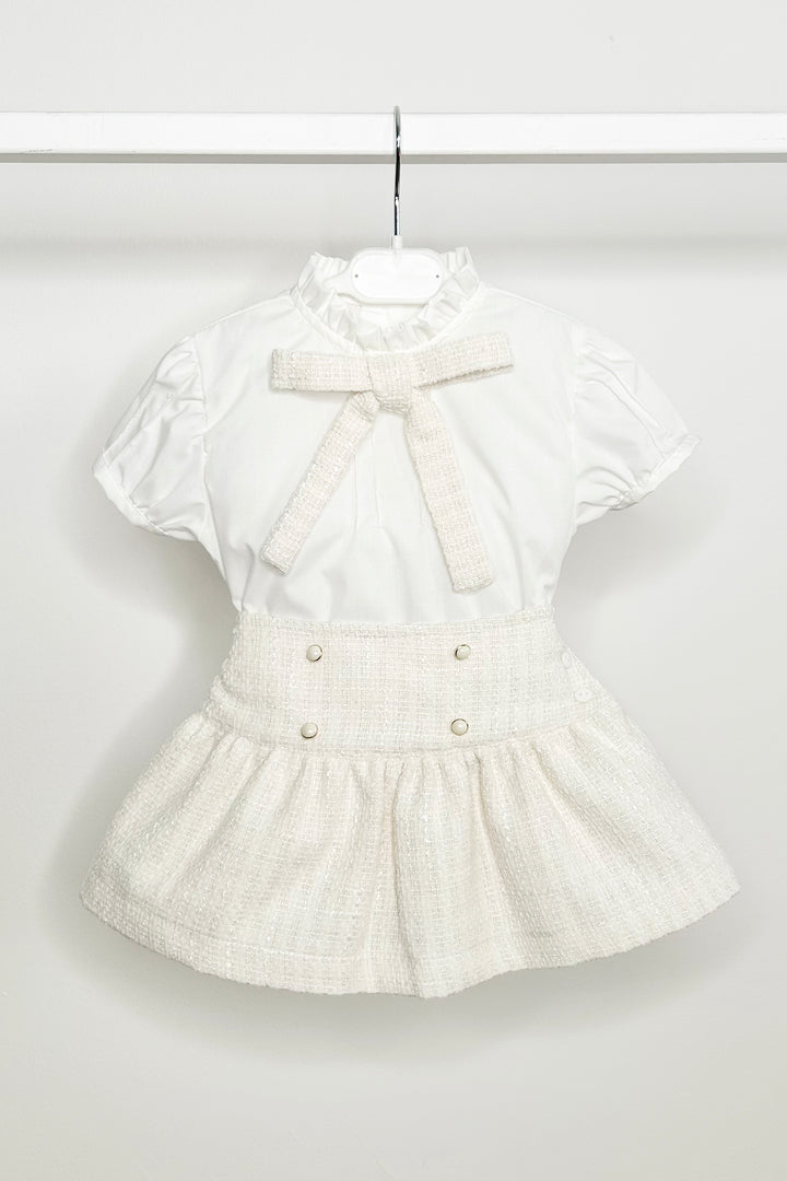 Puro Mimo "Anastasia" Ivory Bouclé Blouse & Skirt | Millie and John