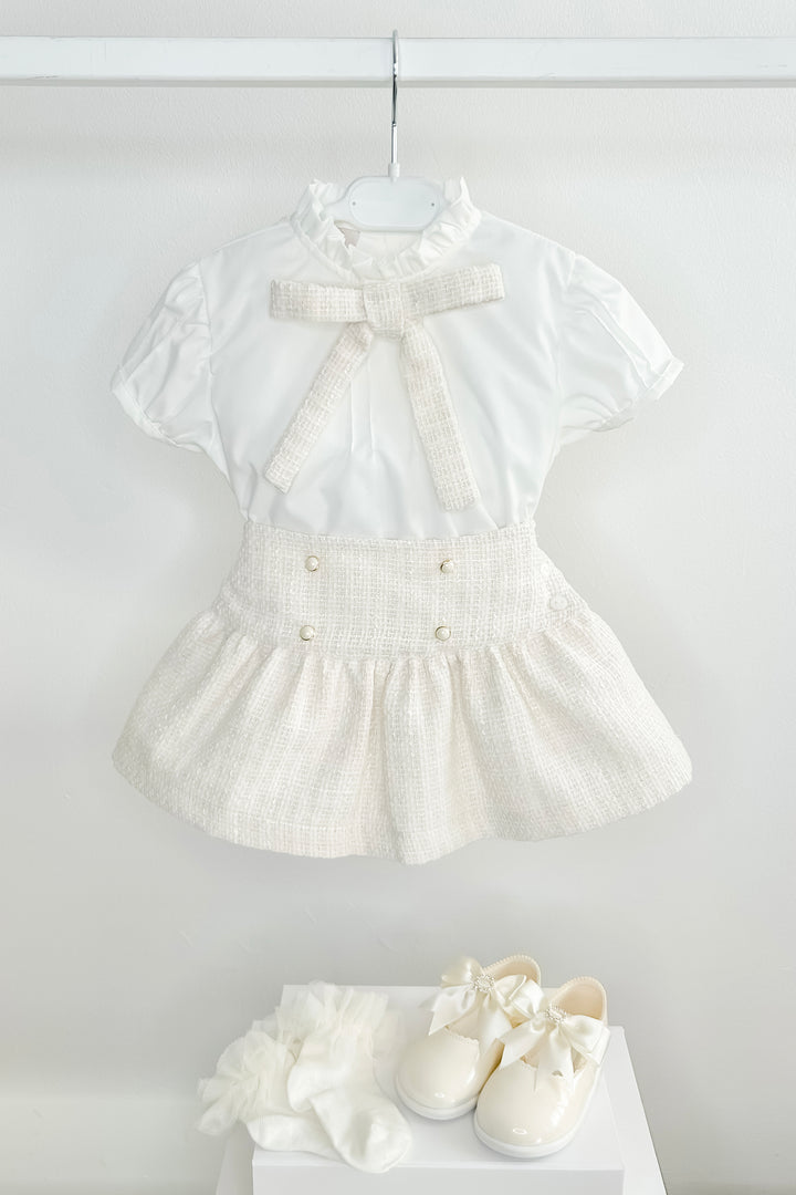 Puro Mimo "Anastasia" Ivory Bouclé Blouse & Skirt | Millie and John