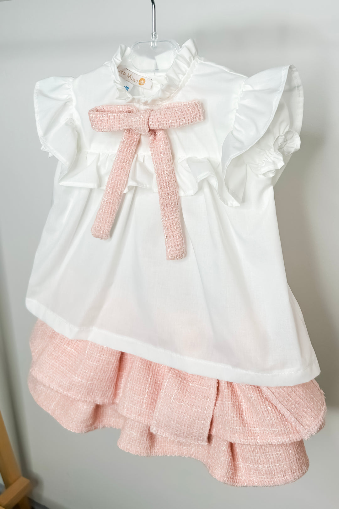 Puro Mimo "Belinda" Blush Pink Bouclé Blouse & Skort | Millie and John