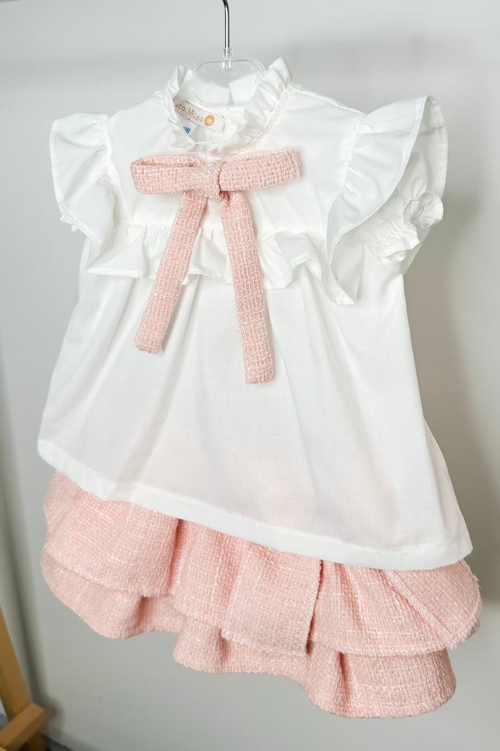 Puro Mimo "Belinda" Blush Pink Bouclé Blouse & Skort | Millie and John