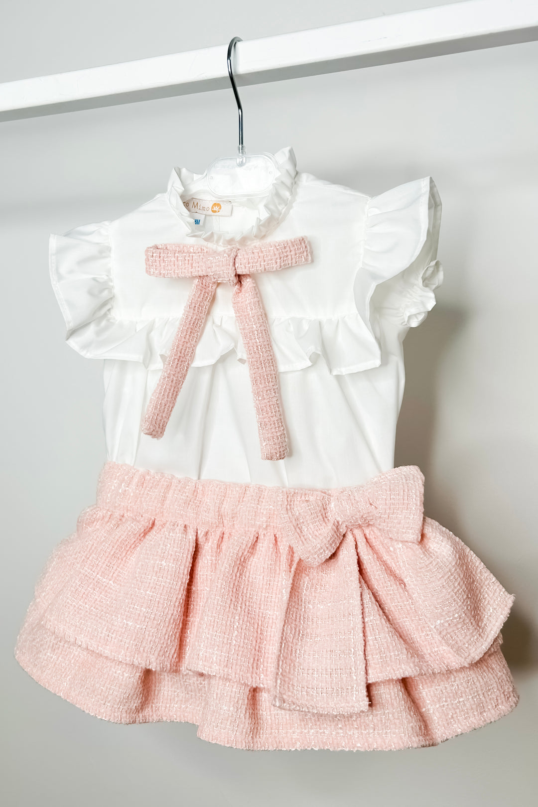 Puro Mimo "Belinda" Blush Pink Bouclé Blouse & Skort | Millie and John