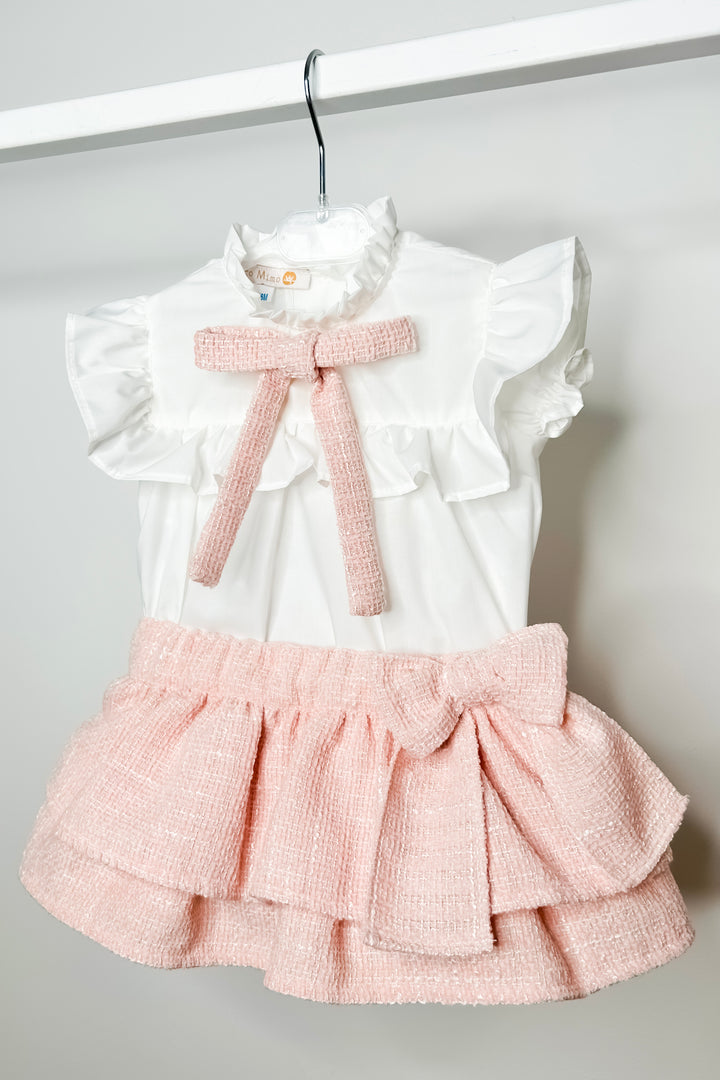 Puro Mimo "Belinda" Blush Pink Bouclé Blouse & Skort | Millie and John