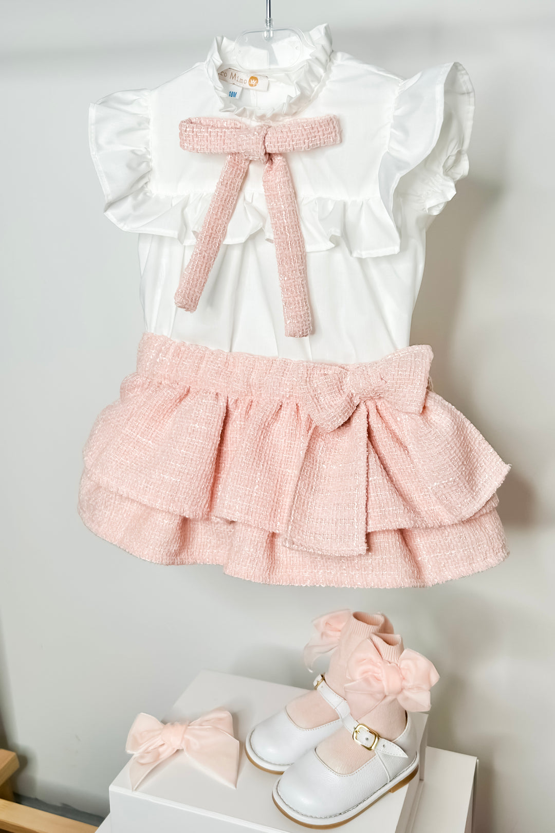 Puro Mimo "Belinda" Blush Pink Bouclé Blouse & Skort | Millie and John