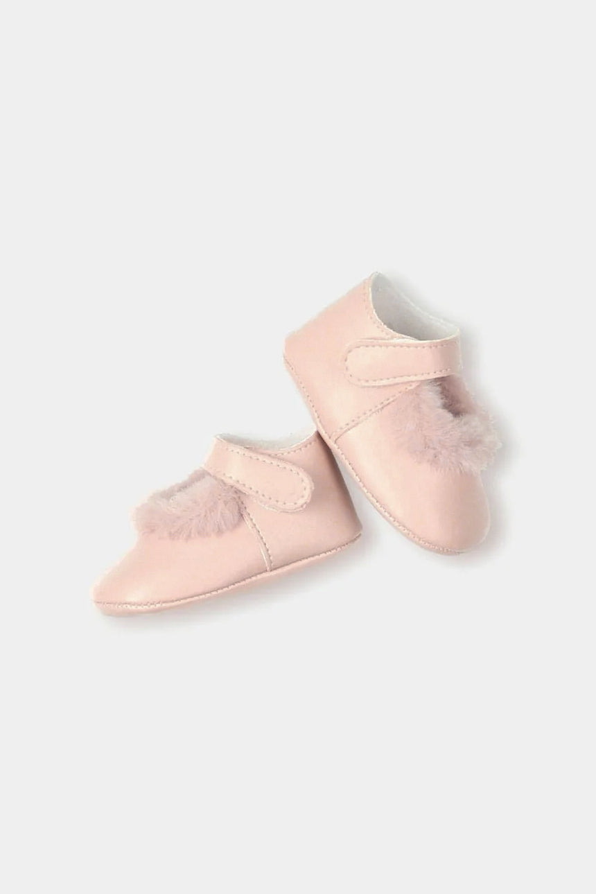 Mac Ilusion Petal Pink Leather Fur Trim Soft Sole Shoes | Millie and John
