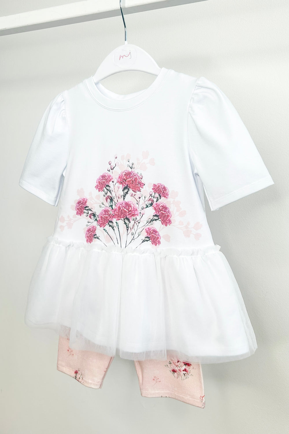 Jamiks "Zola" White & Fuchsia Floral Tulle Top & Biker Shorts | Millie and John