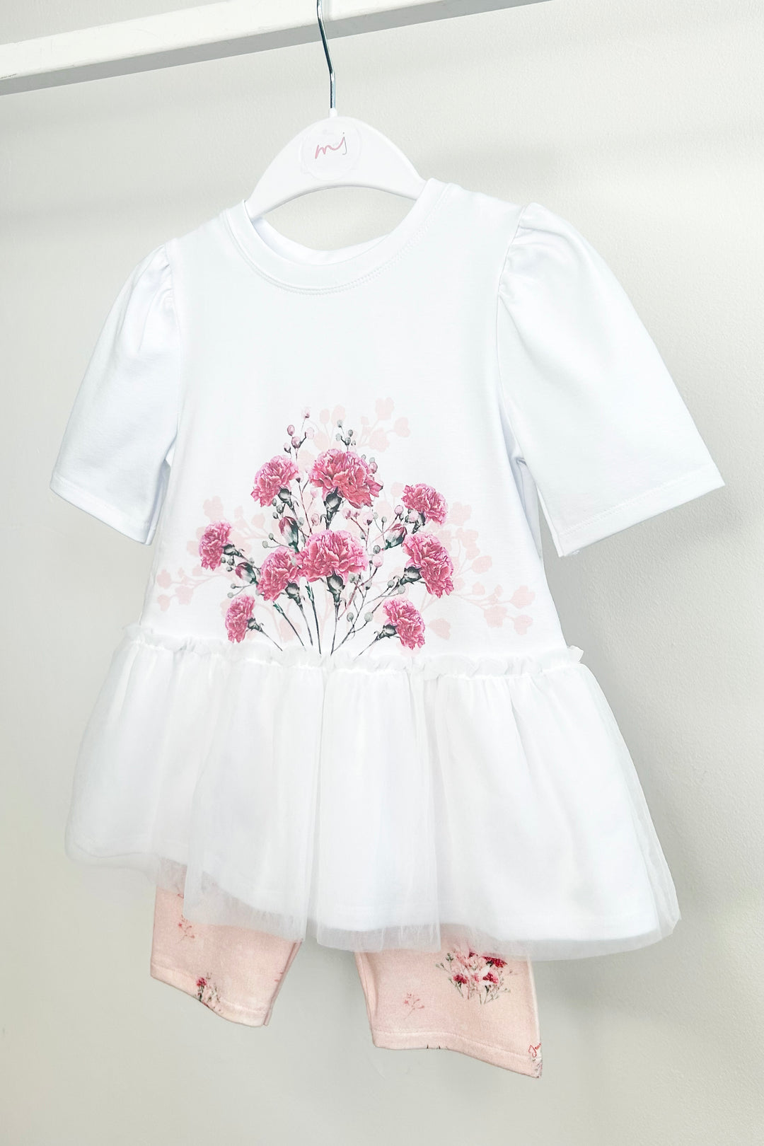 Jamiks "Zola" White & Fuchsia Floral Tulle Top & Biker Shorts | Millie and John