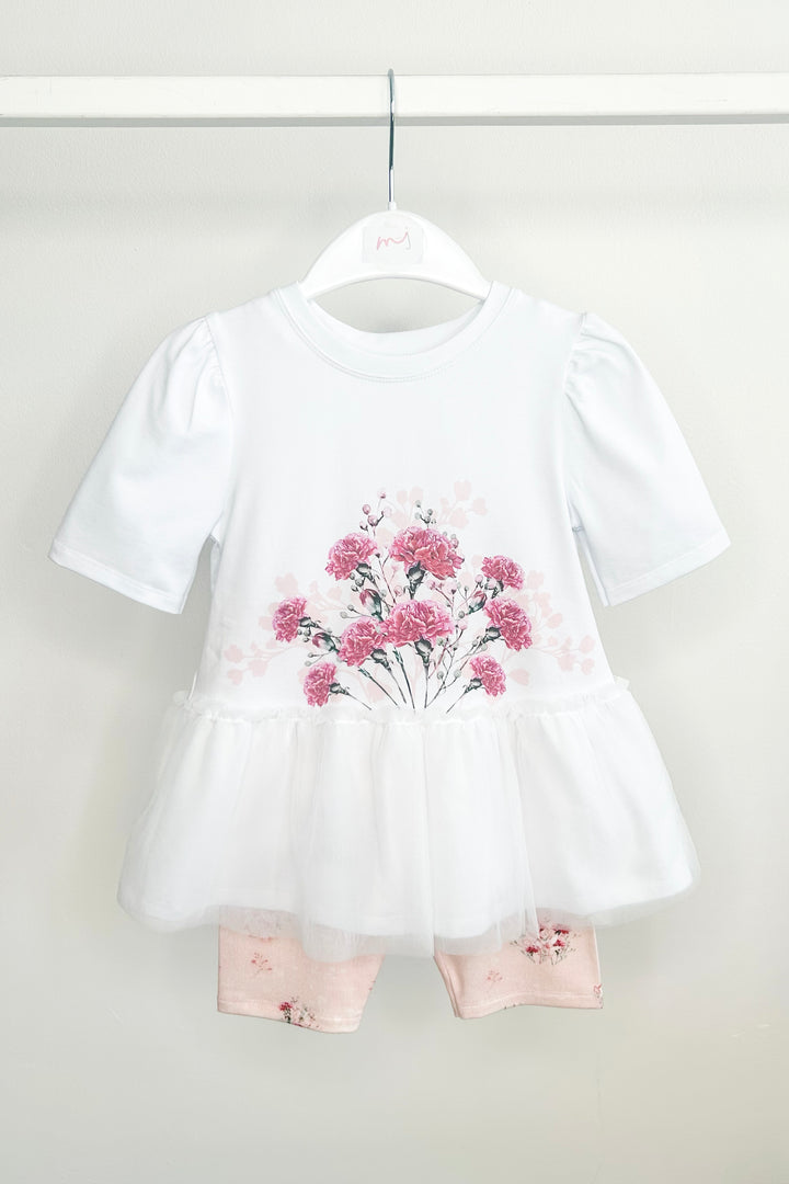 Jamiks "Zola" White & Fuchsia Floral Tulle Top & Biker Shorts | Millie and John