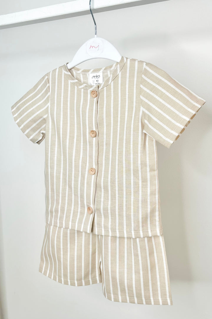 Jamiks "Zuri" Beige Striped Short & Shorts | Millie and John