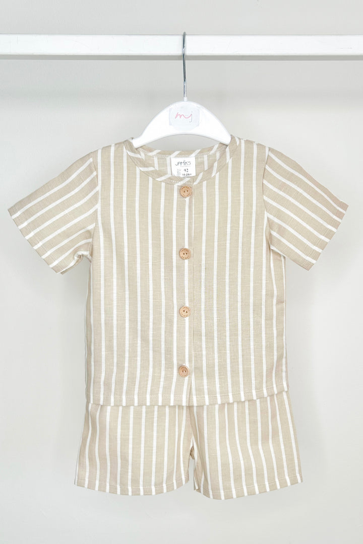Jamiks "Zuri" Beige Striped Short & Shorts | Millie and John