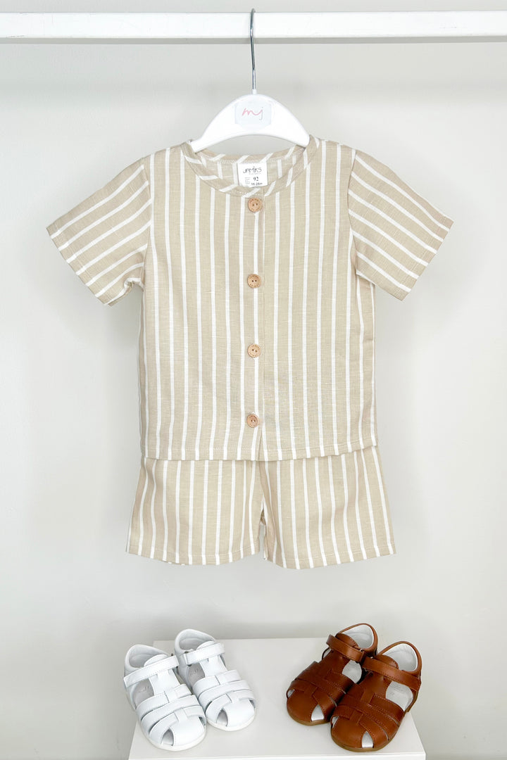 Jamiks "Zuri" Beige Striped Short & Shorts | Millie and John