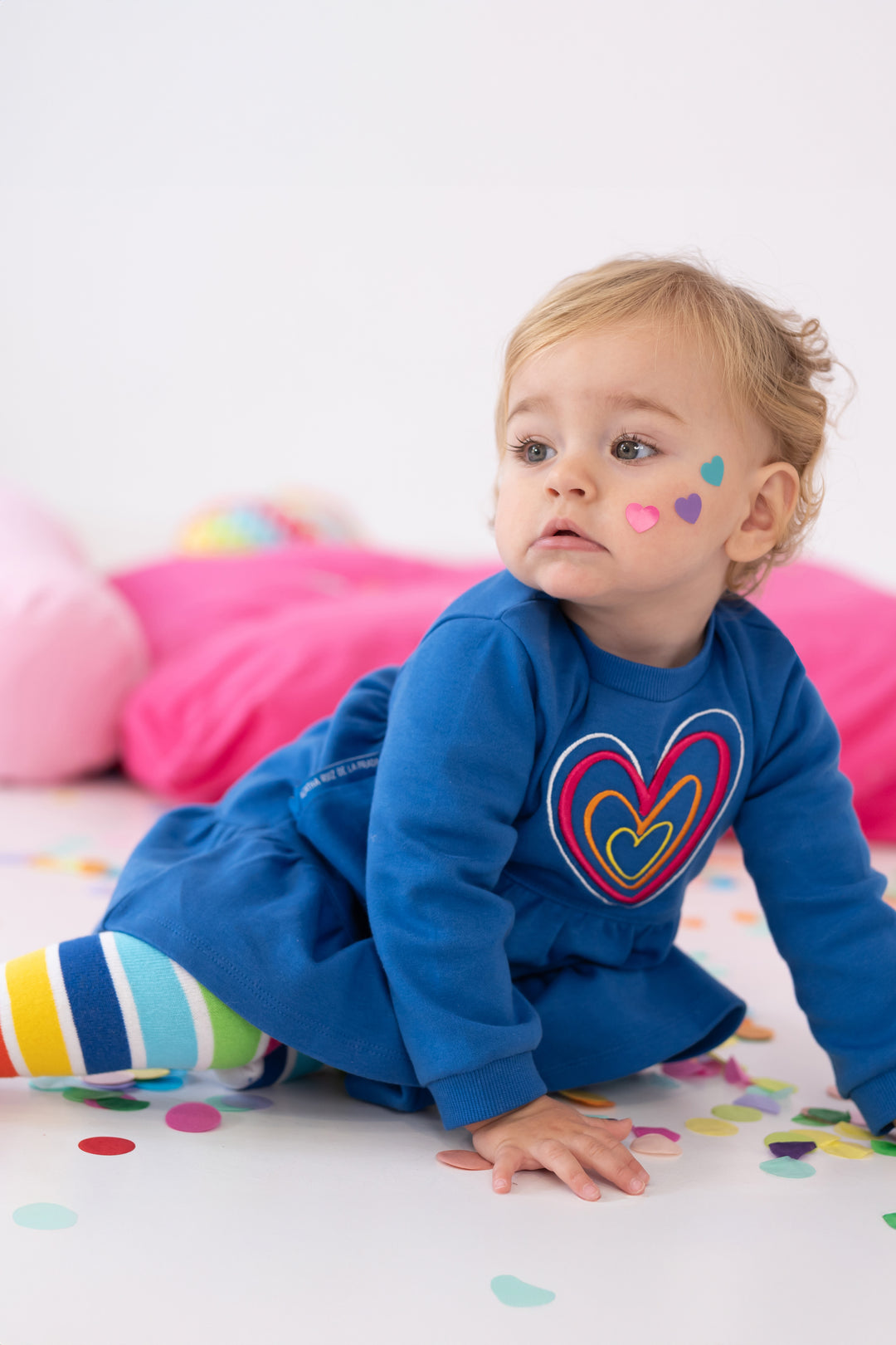 Agatha Ruíz de la Prada "Emily" Royal Blue Heart Dress & Tights | Millie and John