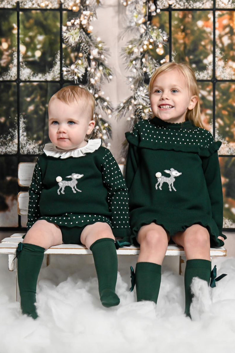 Granlei "Cora" Bottle Green Knit Bambi Dress | Millie and John