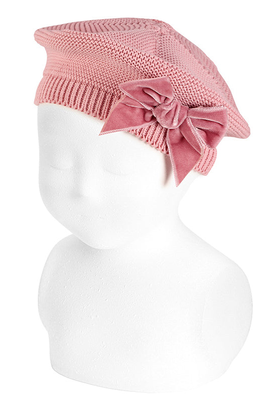 Condor Dusky Pink Velvet Bow Beret | Millie and John