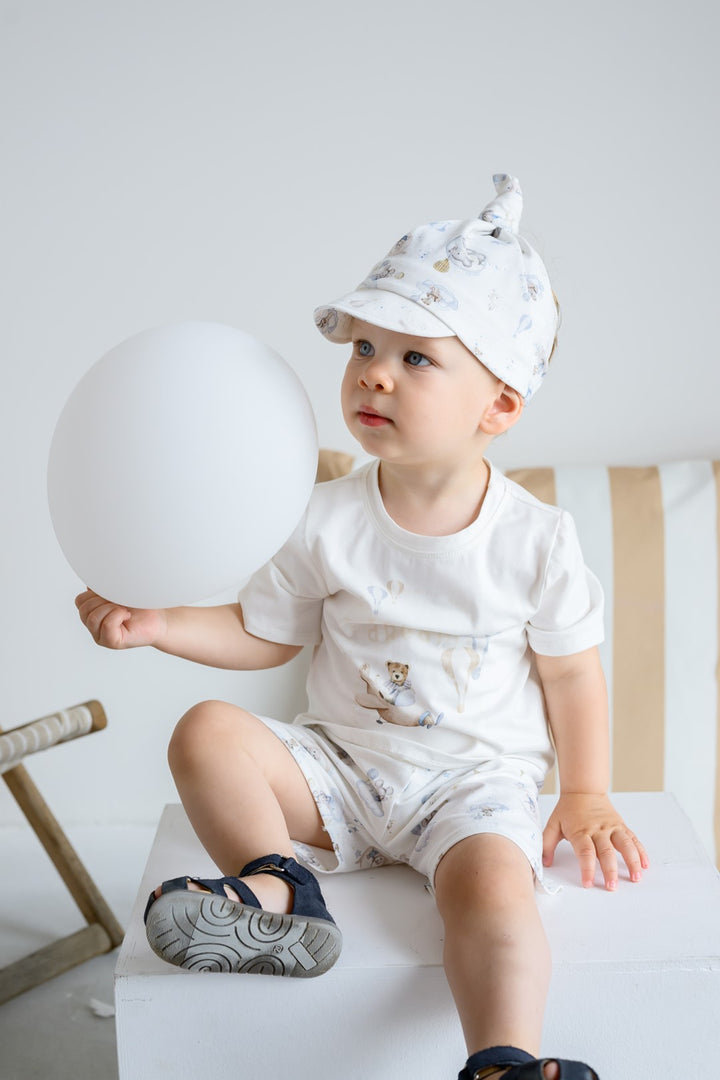 Jamiks "Jacob" Ivory, Beige & Blue Teddy T-Shirt & Shorts | Millie and John