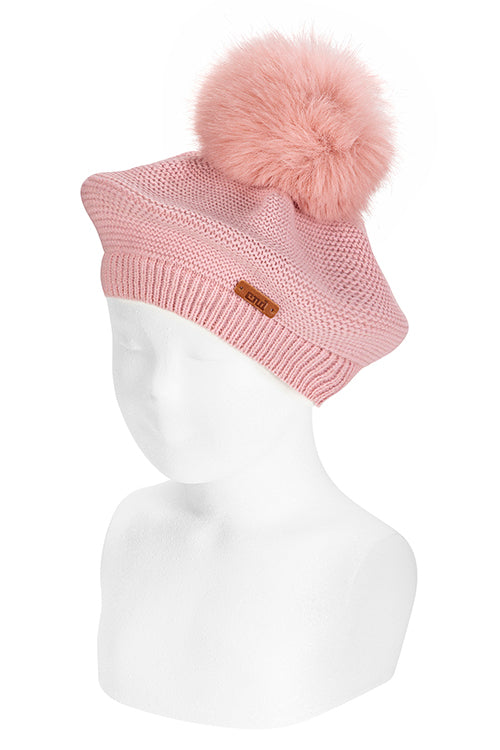 Condor Dusky Pink Faux Fur Pom Pom Beret | Millie and John