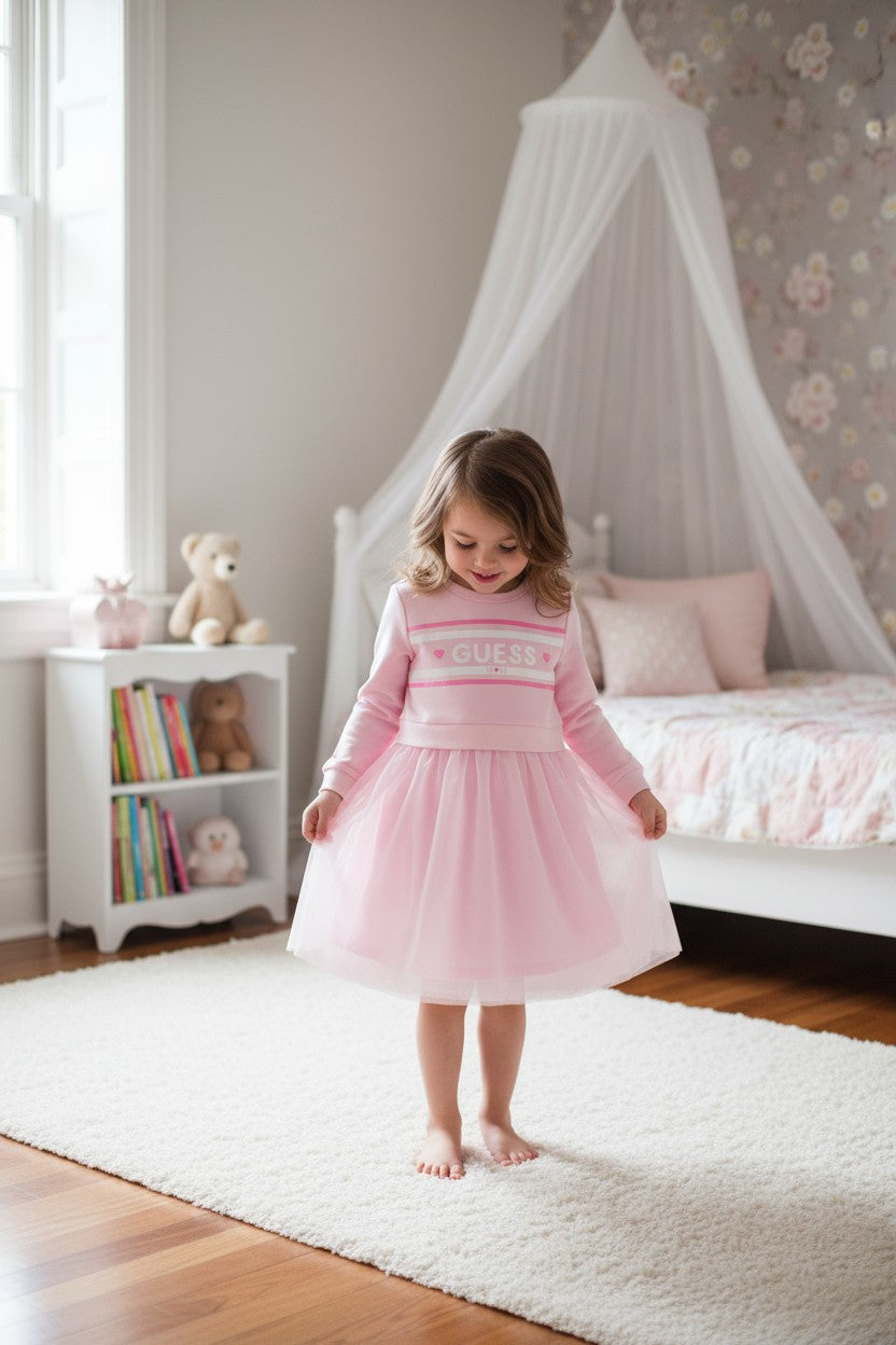 GUESS® Kids "Evie" Cotton Candy Pink Tulle Sweatshirt Dress | Millie and John
