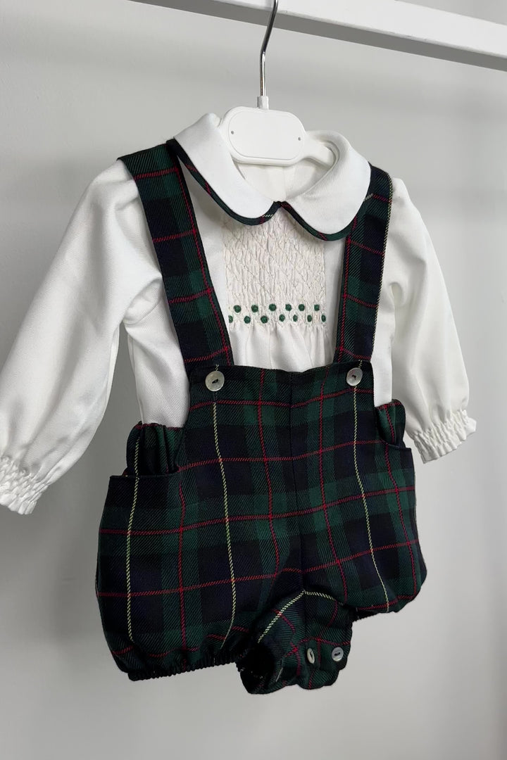 "Angus" Smocked Shirt & Bottle Green Tartan Jam Pants