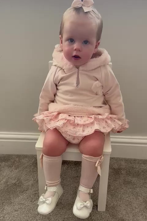 هودي وسروال داخلي من الفرو الصناعي "ميكايلا" بلون الخوخ