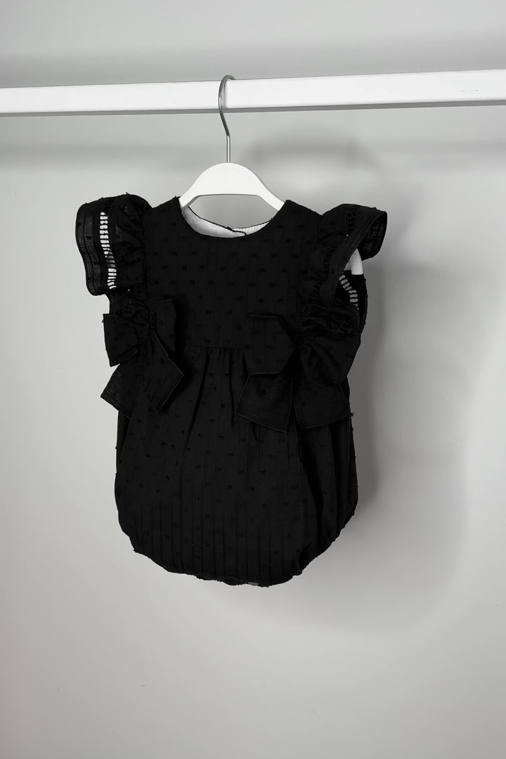 "Evalina" Black Plumeti Dot Romper