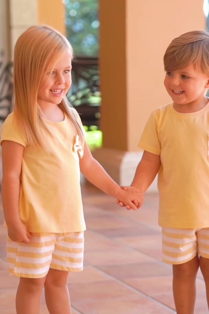 "Arianna" Pale Yellow Stripe T-Shirt & Shorts