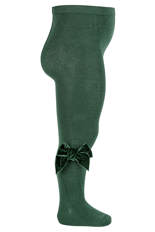 Condor Bottle Green Velvet Bow Tights | Millie and John