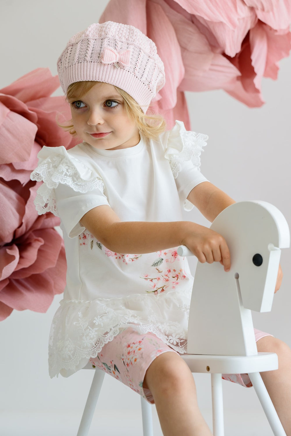 Jamiks "Soraya" Ivory & Pale Pink Floral Lace Top & Biker Shorts | Millie and John