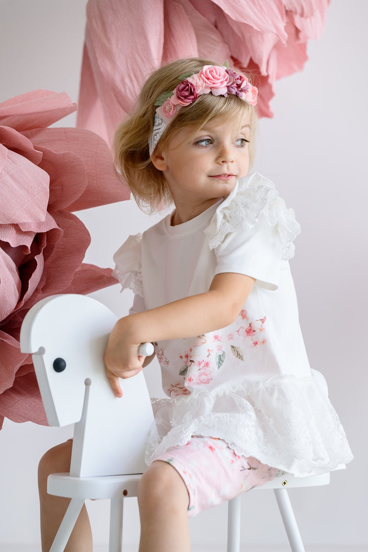 Jamiks "Soraya" Ivory & Pale Pink Floral Lace Top & Biker Shorts | Millie and John