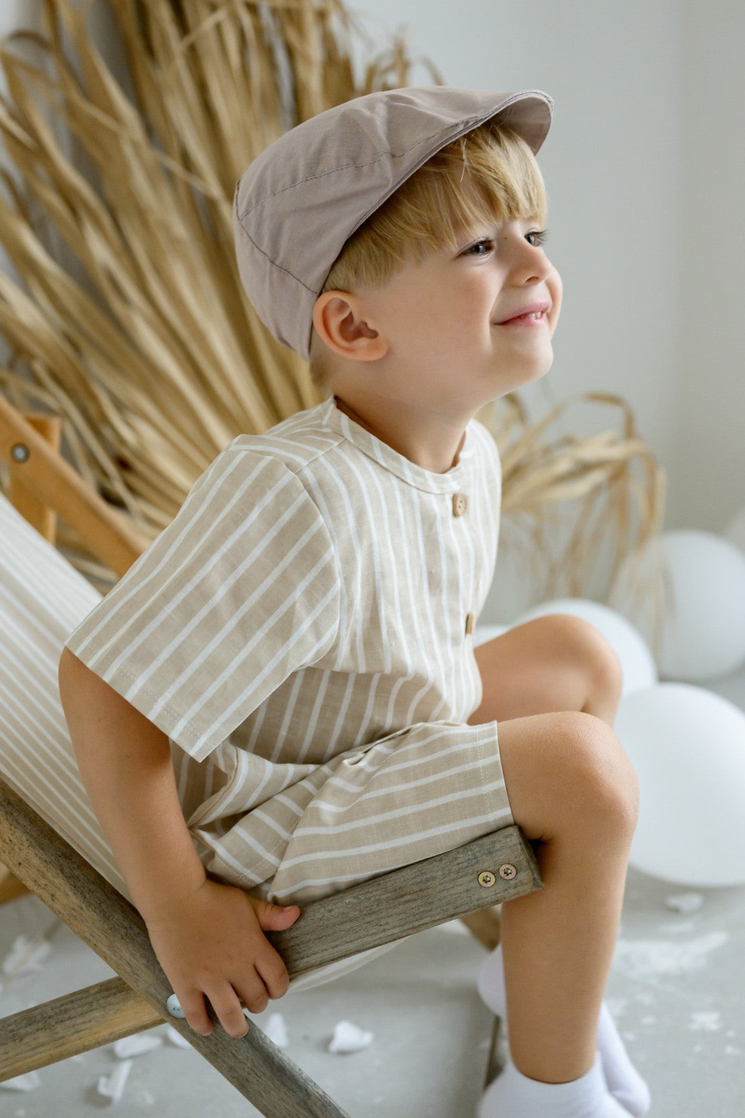 Jamiks "Zuri" Beige Striped Short & Shorts | Millie and John