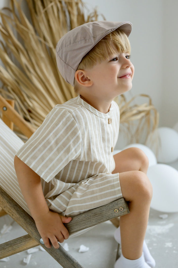 Jamiks "Zuri" Beige Striped Short & Shorts | Millie and John
