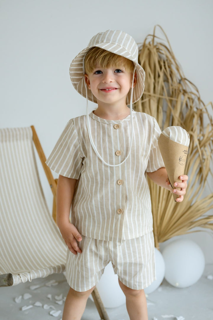 Jamiks "Zuri" Beige Striped Short & Shorts | Millie and John