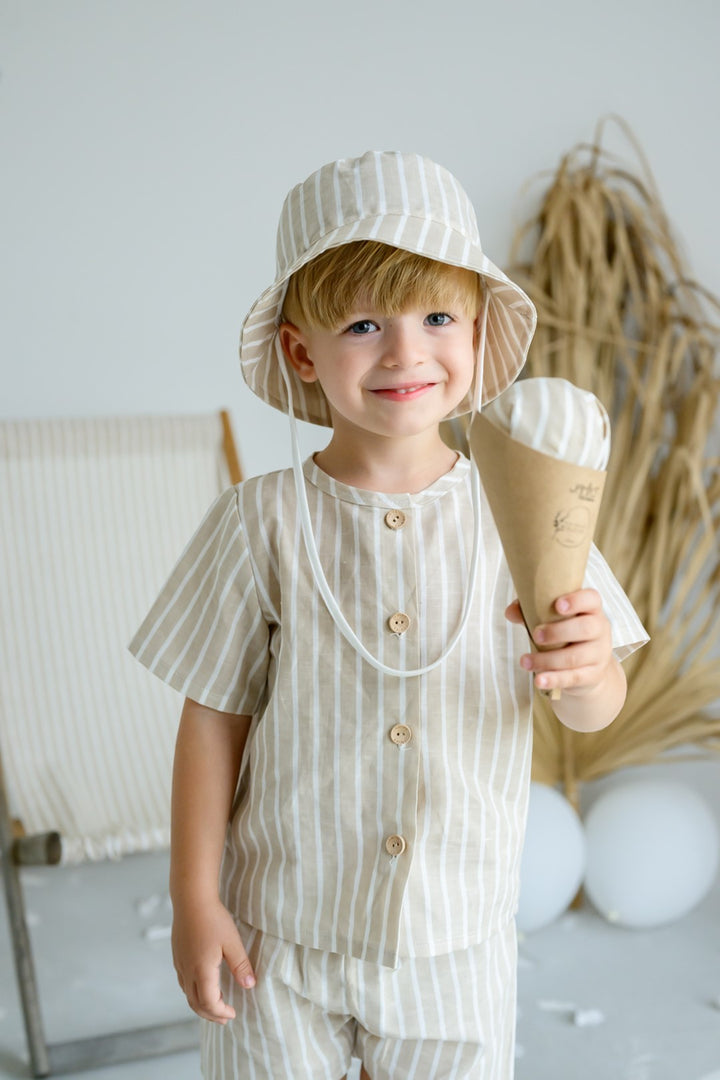 Jamiks "Zuri" Beige Striped Short & Shorts | Millie and John