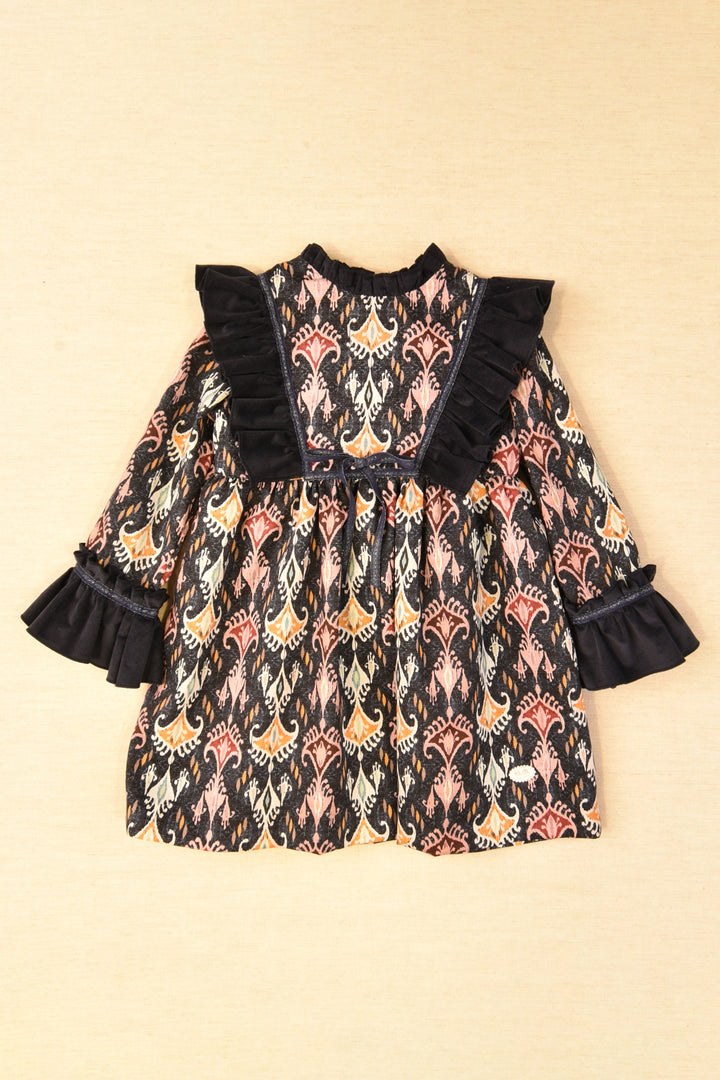 José Varón "Maeve" Navy Jacquard Print Dress | Millie and John
