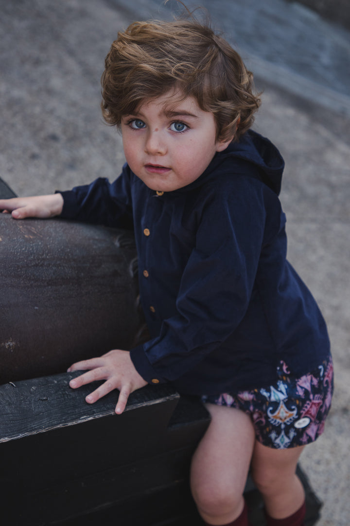 José Varón "Samuel" Navy Hooded Shirt & Jacquard Print Shorts | Millie and John