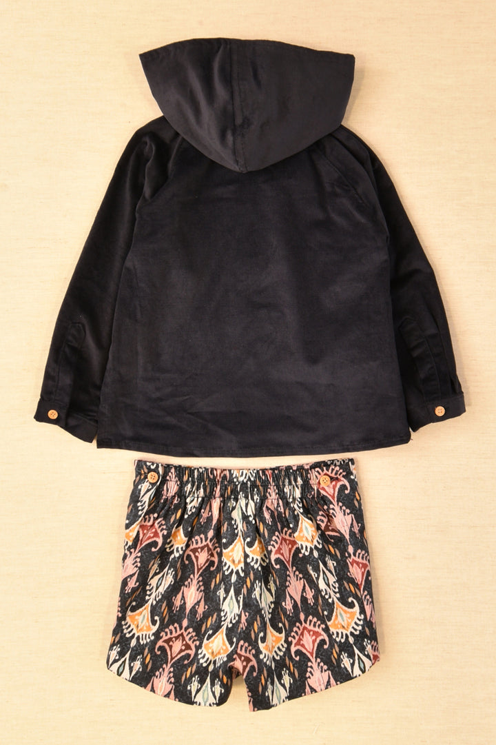José Varón "Samuel" Navy Hooded Shirt & Jacquard Print Shorts | Millie and John