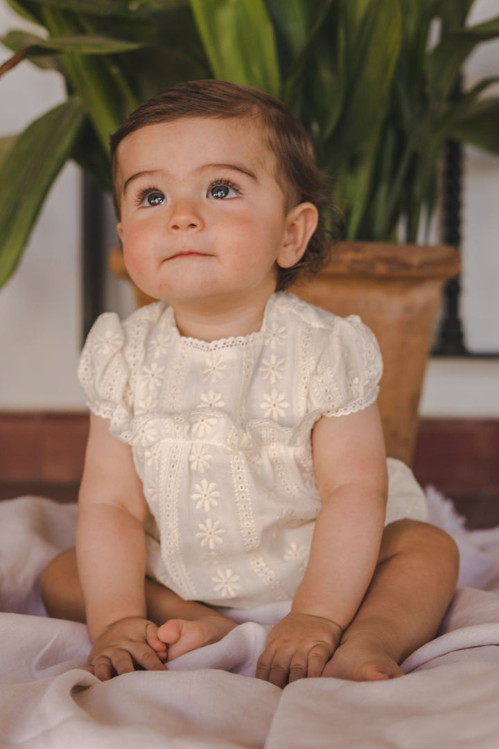 José Varón "Isa" Cream Lace Romper | Millie and John