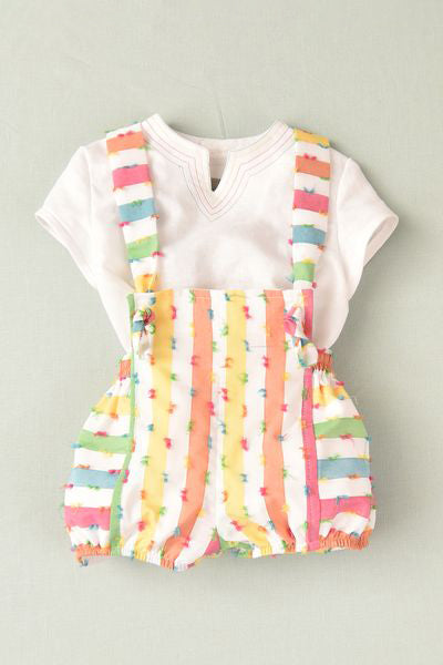 José Varón "Maddox" Multicoloured Striped Shirt & Dungaree Romper | Millie and John