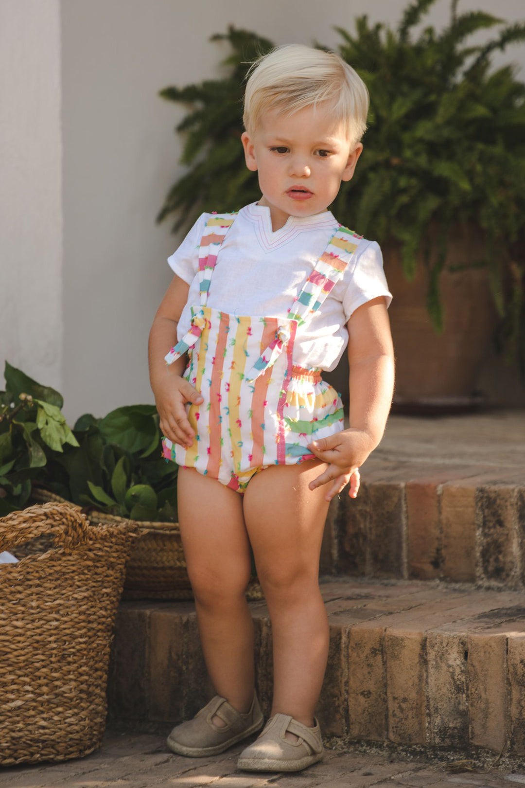 José Varón "Maddox" Multicoloured Striped Shirt & Dungaree Romper | Millie and John