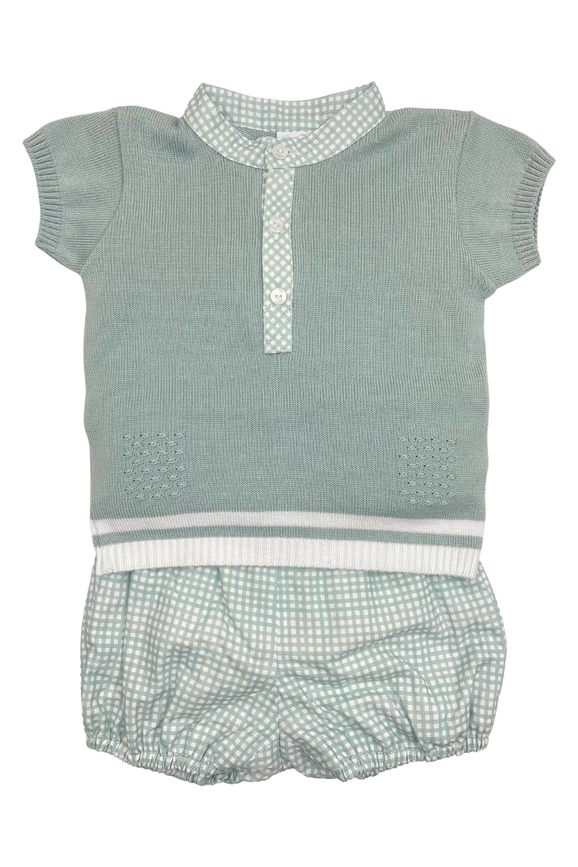 Artesanía Granlei SS23 "Benjamin" Teal Knit Top & Checked Jam Pants