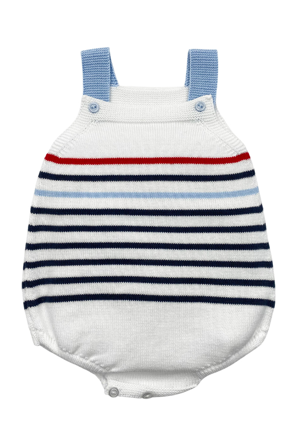 Granlei "Archer" Navy & Red Stripe Knit Dungaree Romper | Millie and John
