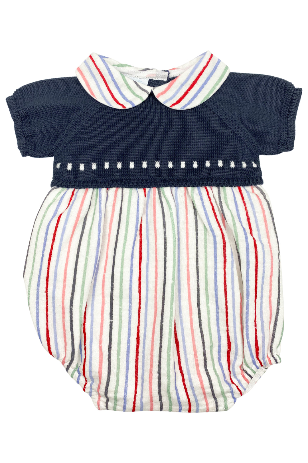 Granlei "Levi" Navy Half Knit Striped Romper | Millie and John