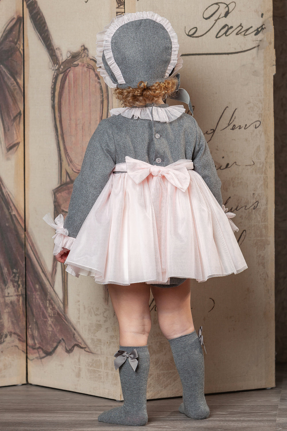 Abuela Tata "Violette" Grey & Pink Tulle Dress Set | Millie and John
