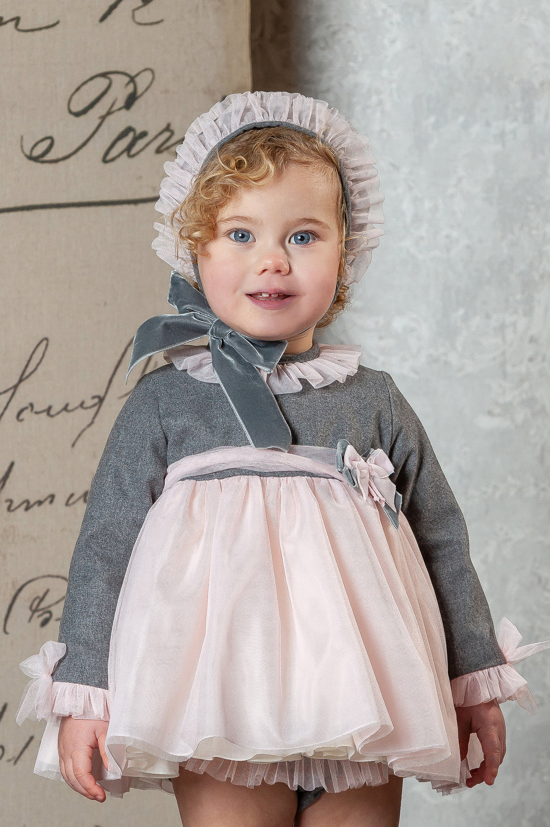 Abuela Tata "Violette" Grey & Pink Tulle Dress Set | Millie and John