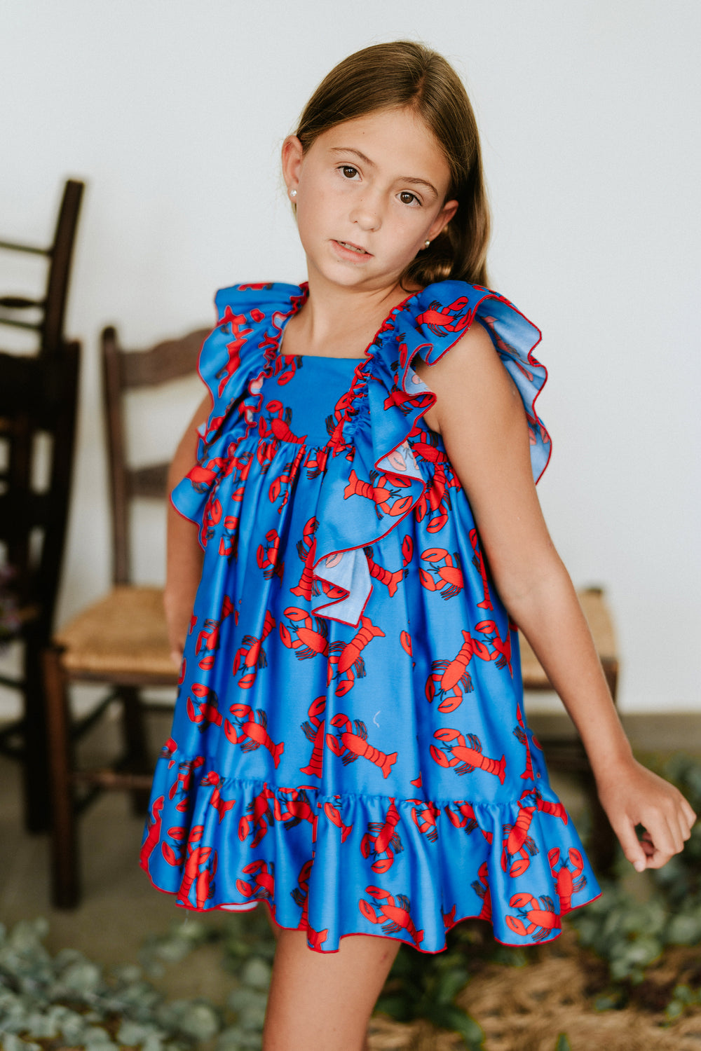 Mon Petit Bonbon "Xanthe" Blue & Red Lobster Print Dress | Millie and John