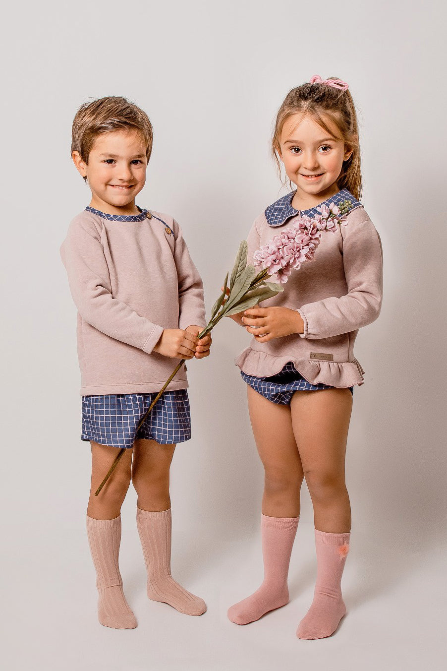 Calamaro "Cian" Mauve Top & Dusky Blue Shorts | Millie and John