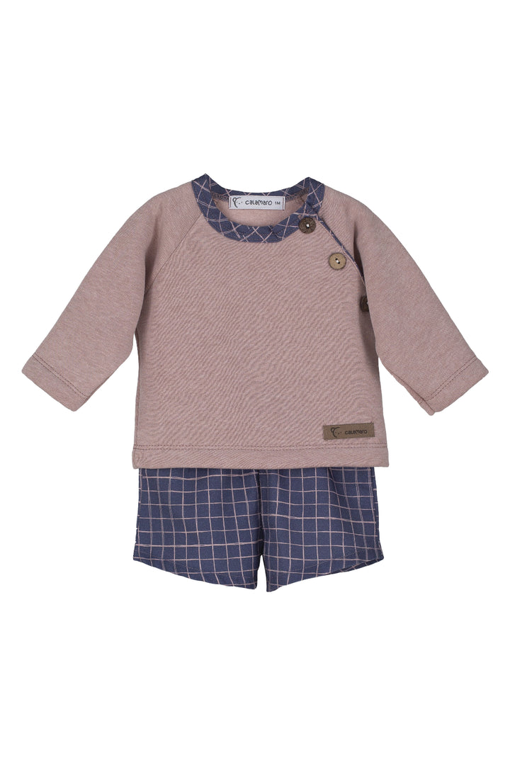 Calamaro "Cian" Mauve Top & Dusky Blue Shorts | Millie and John