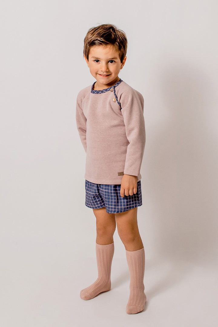 Calamaro "Cian" Mauve Top & Dusky Blue Shorts | Millie and John