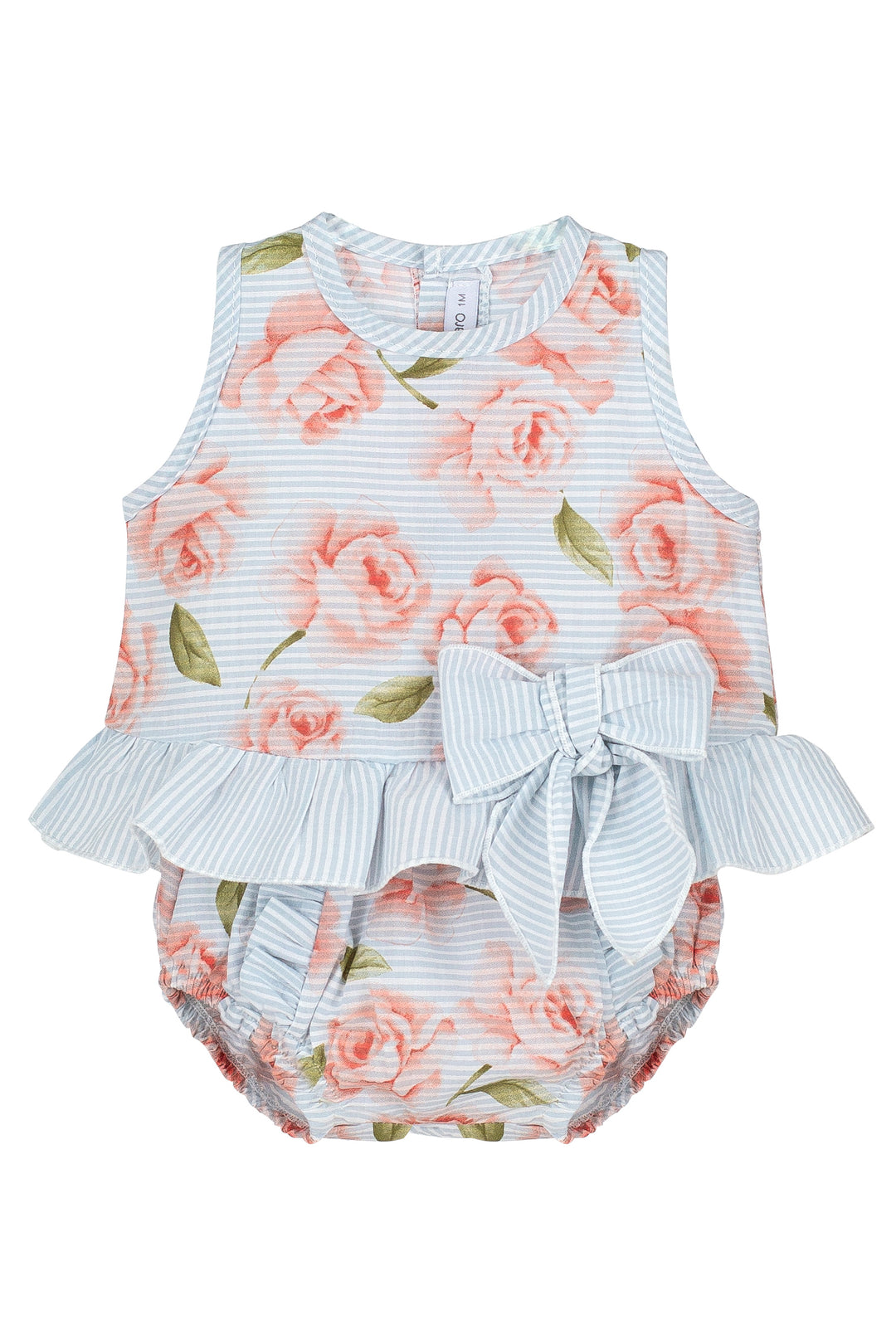 Calamaro Excellentt "June" Blue & Pink Rose Print Blouse & Bloomers | Millie and John